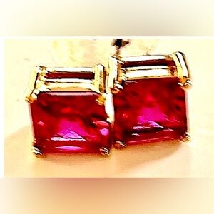 Ruby Inspired Square Post Earrings Gold Finish July Birthstone Minimalist